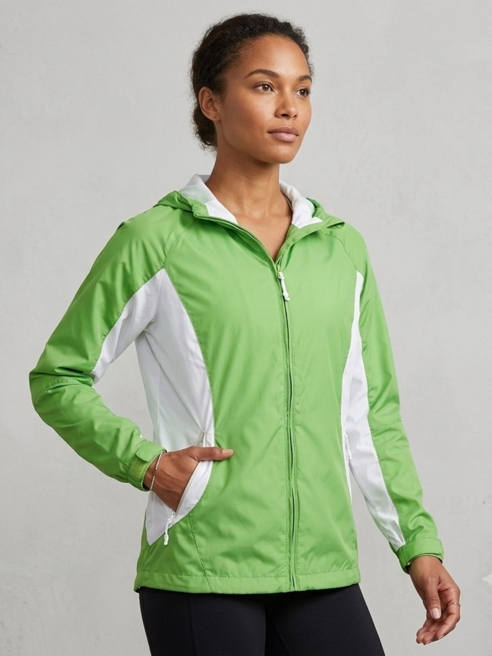 Columbia Lightweight Lime Green Hooded Utility Jacket with White Panels Size S